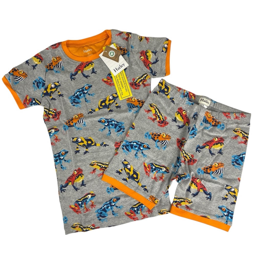 Hatley Boys 2 Piece Leaping Frogs Short Pajama Set Size 10 NWT